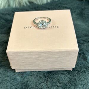 Diamonique Silver Ring with Sparkling Clear Gem